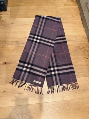 Authentic Burberry Purple Plaid 100% Cashmere Scarf